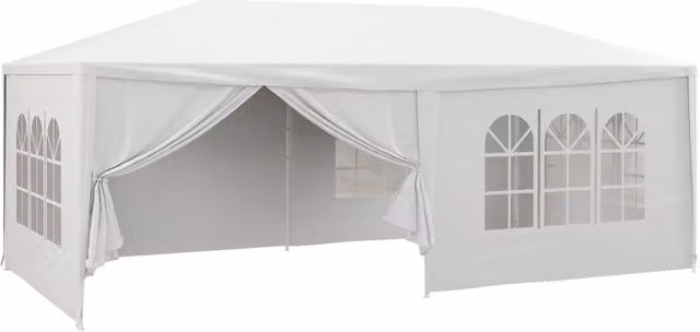 Gazebo da giardino XYLO bianco con 6 pareti laterali impermeabili, 4 finestre, 2 porte con chiusura zip, L: 6 m, P: 3 m, H: 2,60 m