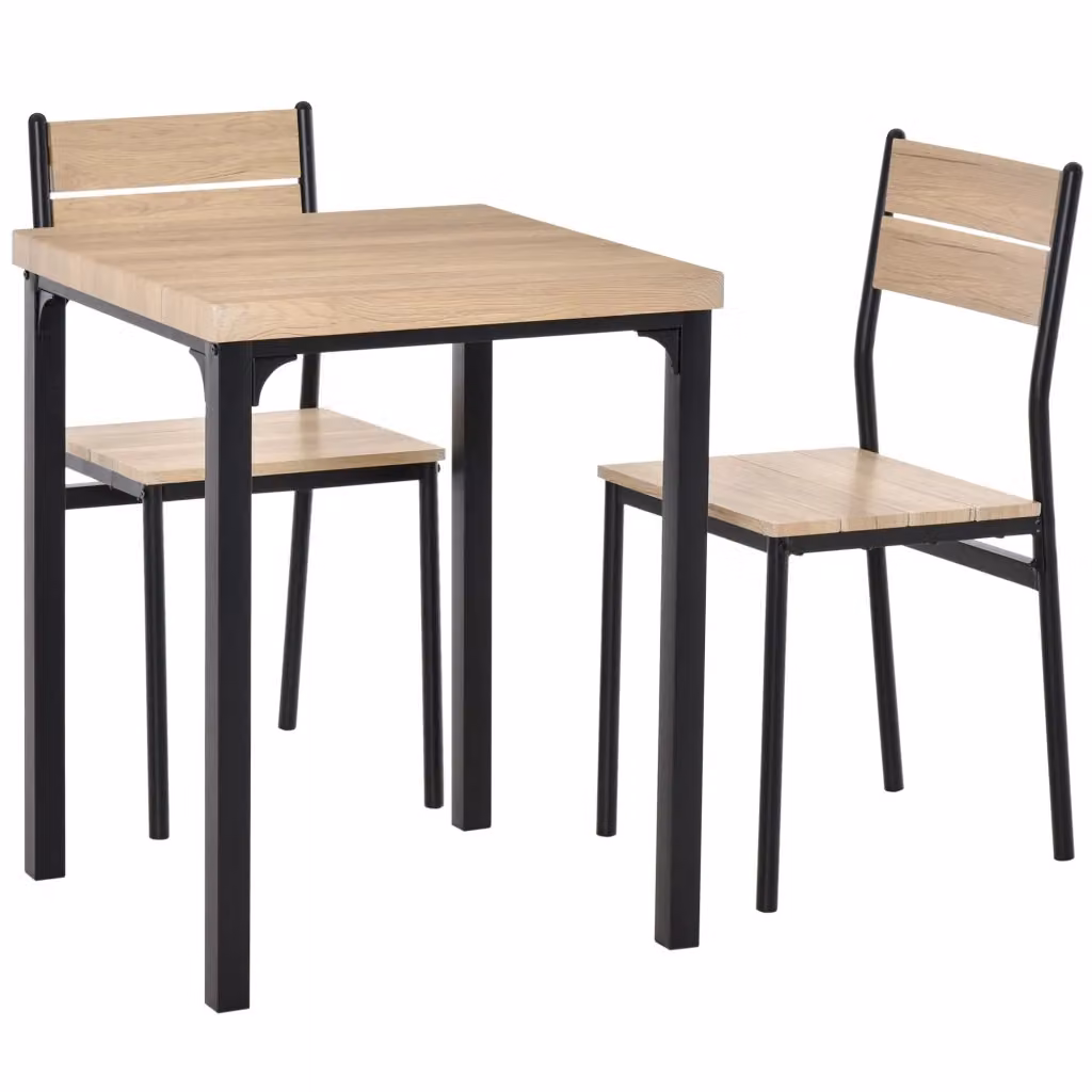 Set da pranzo Minimal composto da tavolo quadrato e 2 sedie in legno naturale e nero – 2