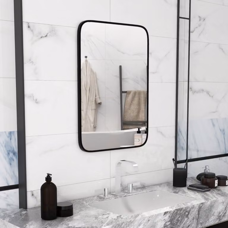 Specchio da bagno rettangolare Costway nero con cornice in alluminio L: 70 cm, H: 50 cm