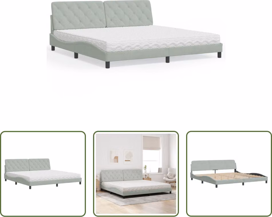 The Living Store Letto con materasso grigio chiaro 200x200 cm in velluto