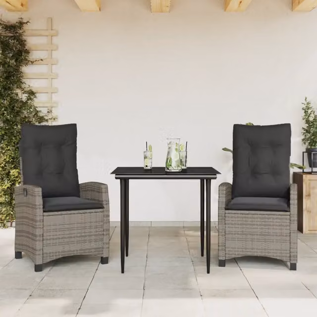 Set da Pranzo da Giardino 3 pz con Cuscini in Polyrattan Grigio 3212782