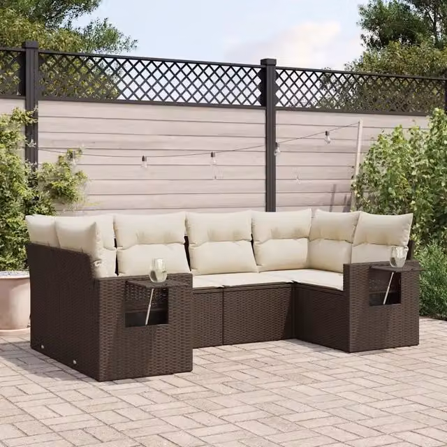 Set Divano da Giardino 6 pz con Cuscini Marrone in Polyrattan 3220582