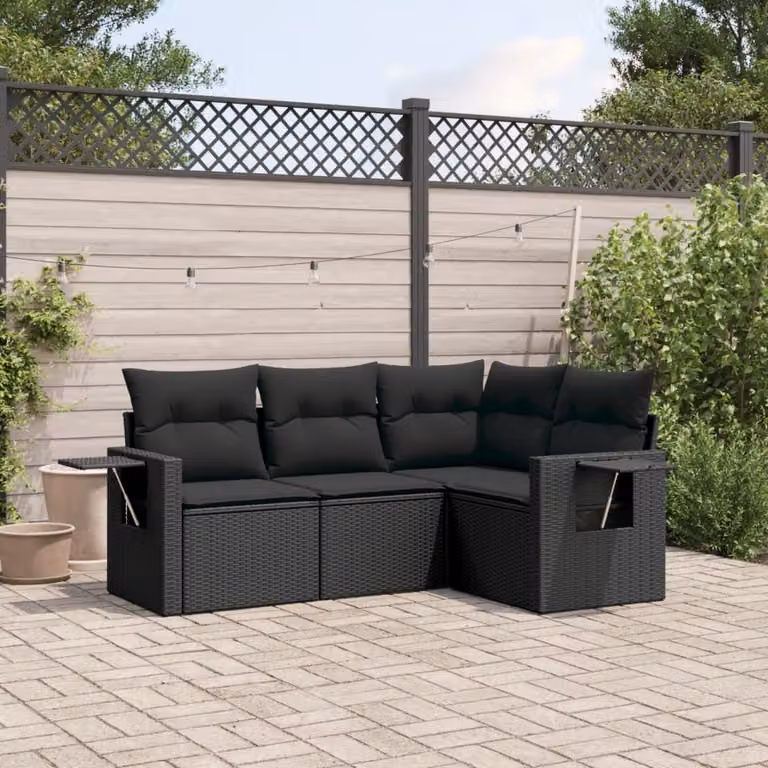 Maison Exclusive - Set divani da giardino 4 pezzi con cuscini in polyrattan nero