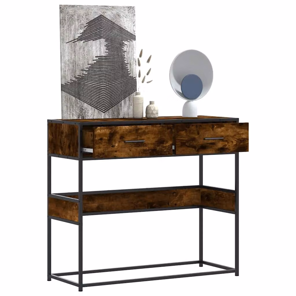 vidaXL Tavolino Consolle in Legno Rovere Fumo e Metallo, L 90 x P 35 x H 80 cm