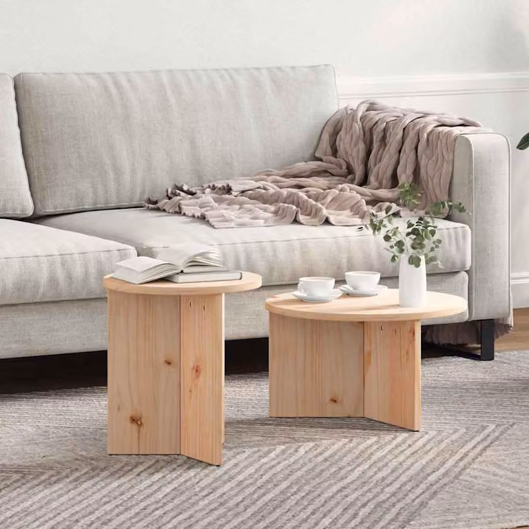 Maison Exclusive - Tavolino da caffè, set da 2 pezzi, colore naturale, 49 x 49 x 28 cm, legno massello di pino