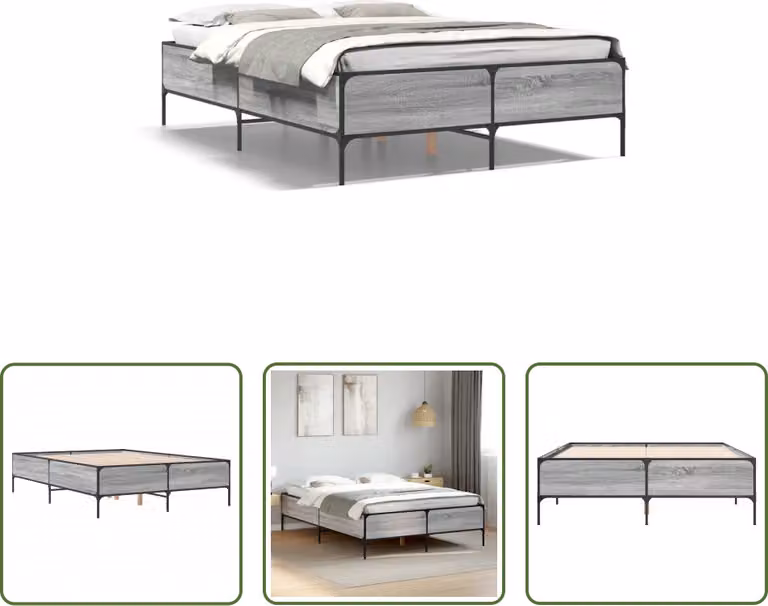 The Living Store Struttura letto Grey Sonoma 140x200 cm Materiale a base di legno e metallo