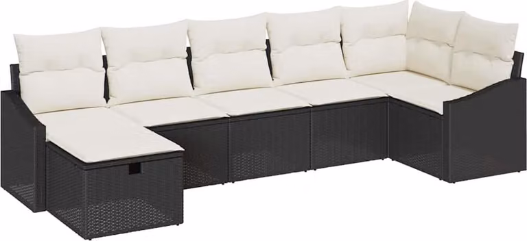 Set di divani con cuscino 7 pcs Nero polyrattan