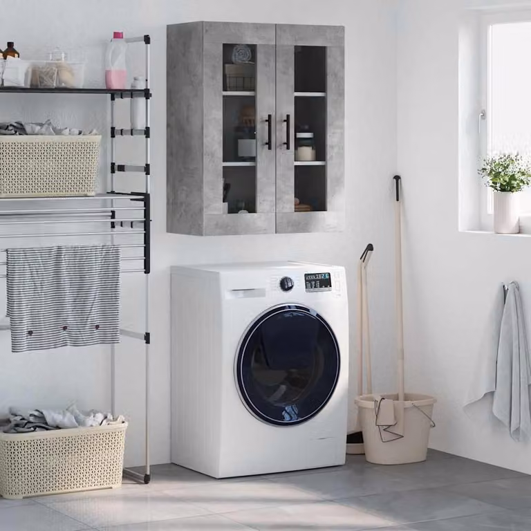 Mobile a parete vidaXL moderno in grigio con ante in vetro, L: 69,5 cm, P: 34,0 cm, H: 90,0 cm