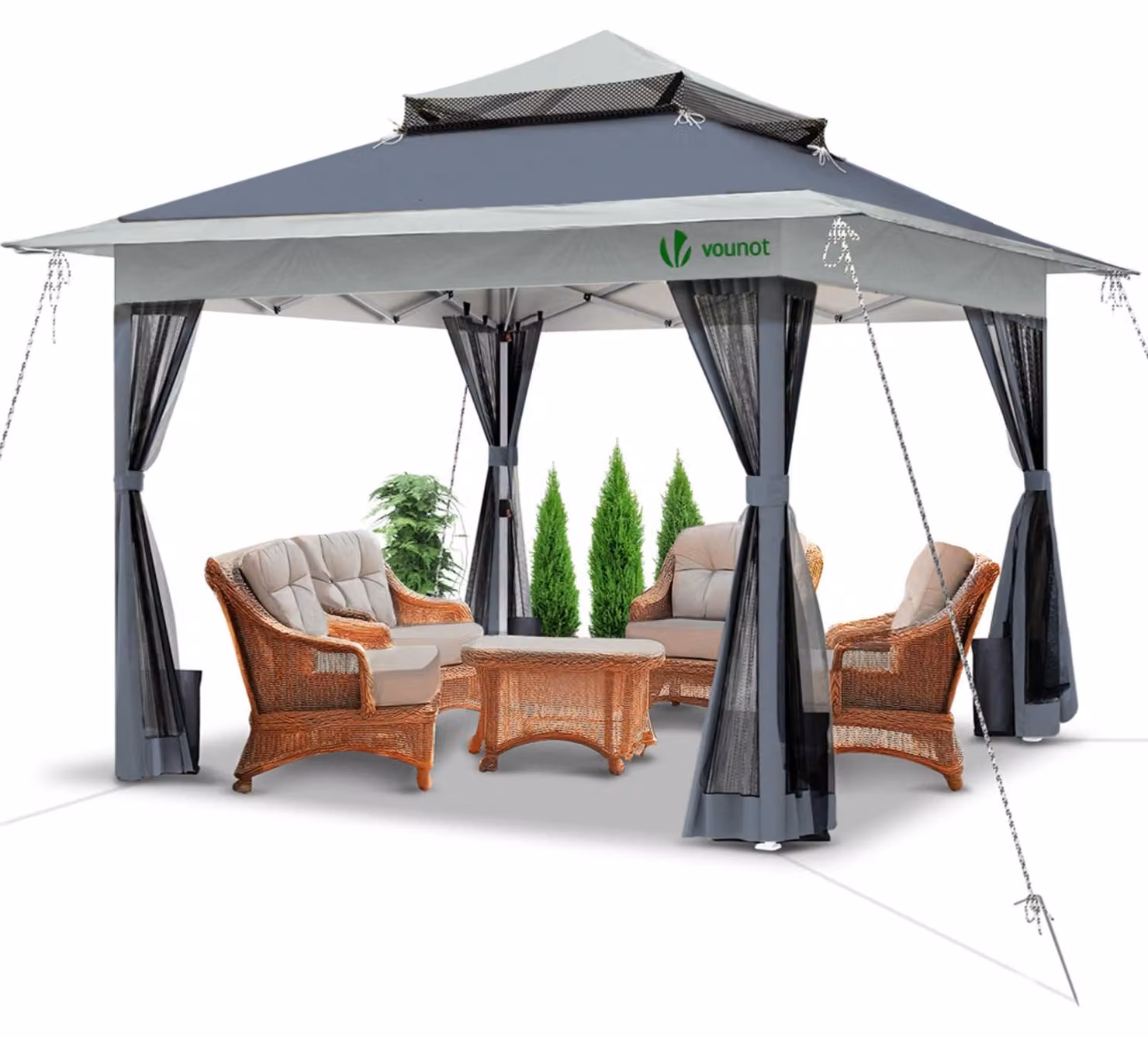 VOUNOT® Gazebo 3,6x3,6 m, gazebo pieghevole pop-up con pareti in rete e doppio tetto, grigio