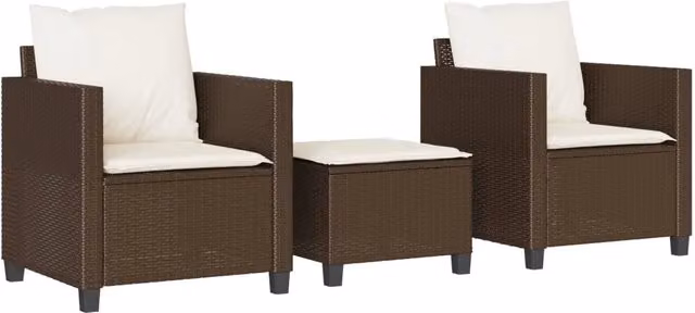 Set Bistr¨° 3 pz | Set Salotto da Giardino con Cuscini Marrone in Polyrattan