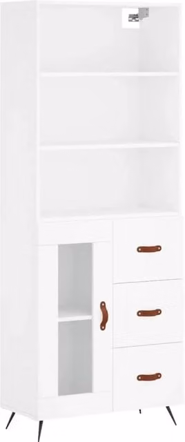 Buffet credenza con cassetti e ante per cucina e soggiorno in legno ingegnerizzato bianco H: 180 cm, L: 69,5 cm, P: 34 cm