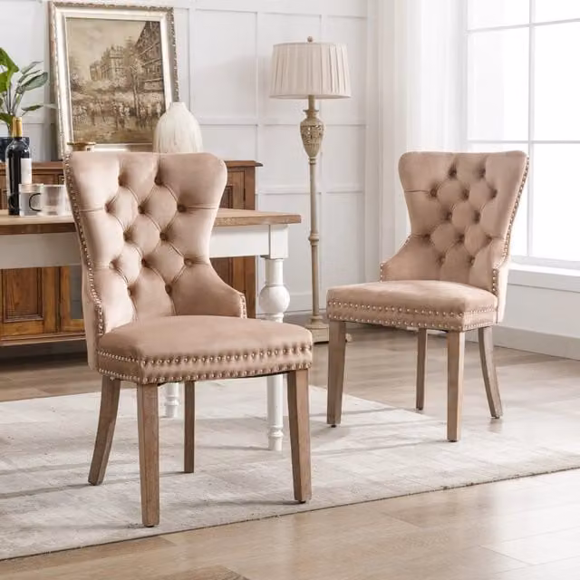 Sedia da Pranzo Imbottita in Velluto con Gambe in Legno Massello ¨C Xylo ¨C Marrone, Set 2 Pezzi