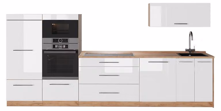 Cucina componibile Vicco Fame-Line Bianco lucido/Rovere dorato 340 cm, PL Rovere, Model 64519