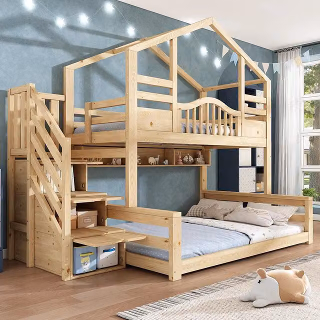 Letto a castello per bambini con armadio - Xylo - 90x200cm superiore 140x200cm inferiore