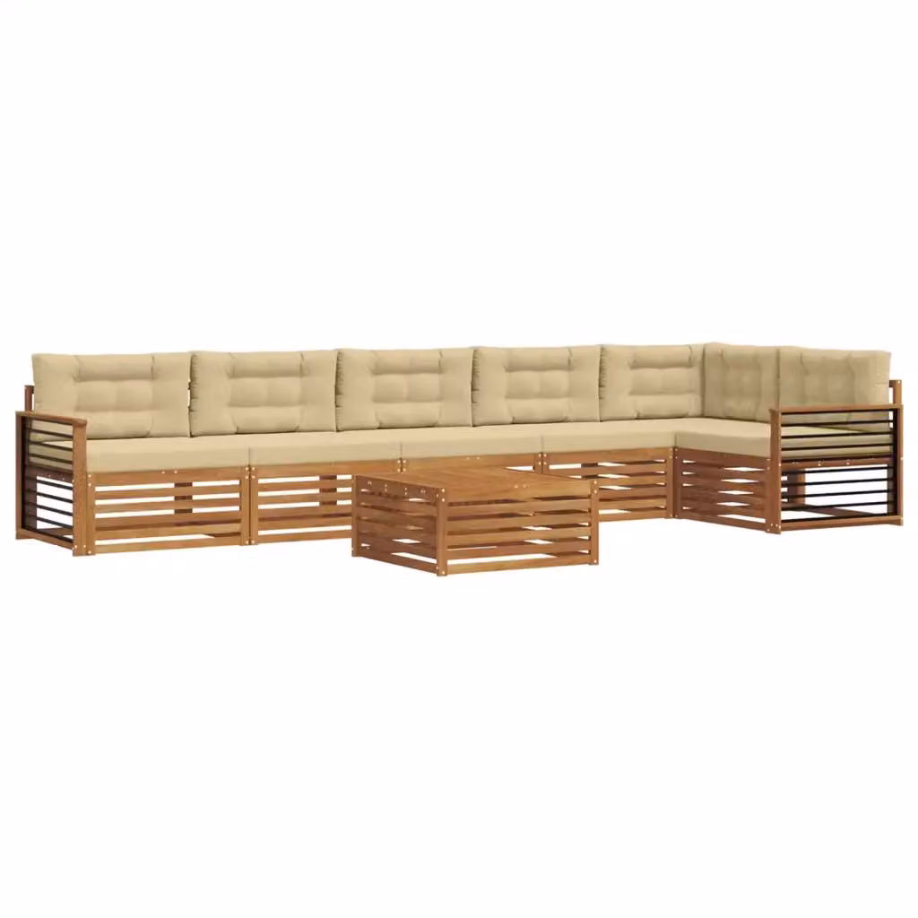 Set di divani da esterno a L vidaXL in legno di acacia con cuscini beige e tavolino da giardino – 2