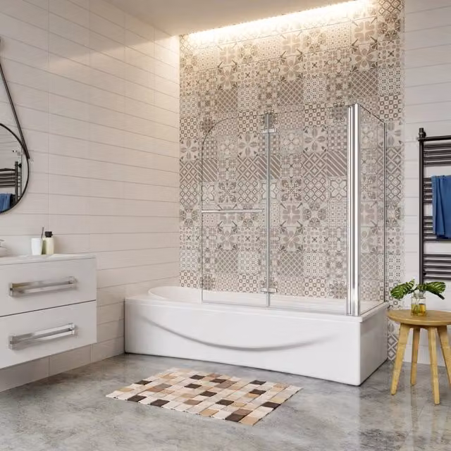 90x140cm Parete Doccia Sopravasca Angolare 2 Ante Pieghevoli con Parete Laterale 80 cm Vetro Temperato 6 mm Anticalcare Portasciugamani Cromato Lucido