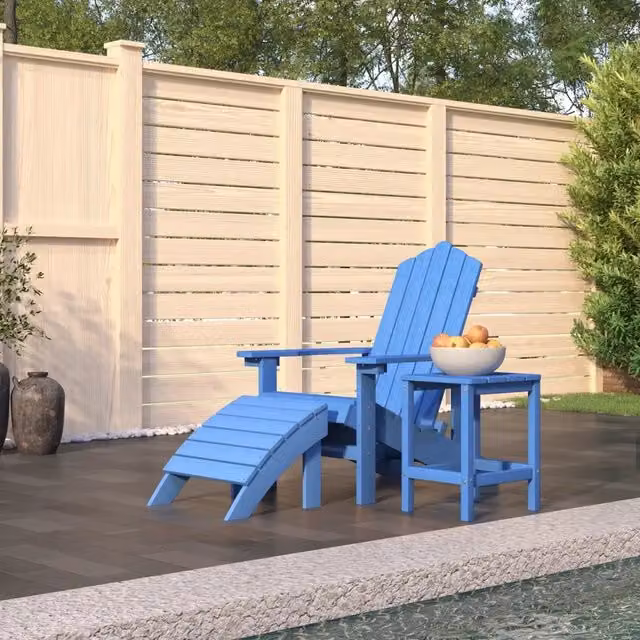 Sedia Giardino Poggiapiedi e Tavolo Adirondack HDPE Blu Acqua 3095711
