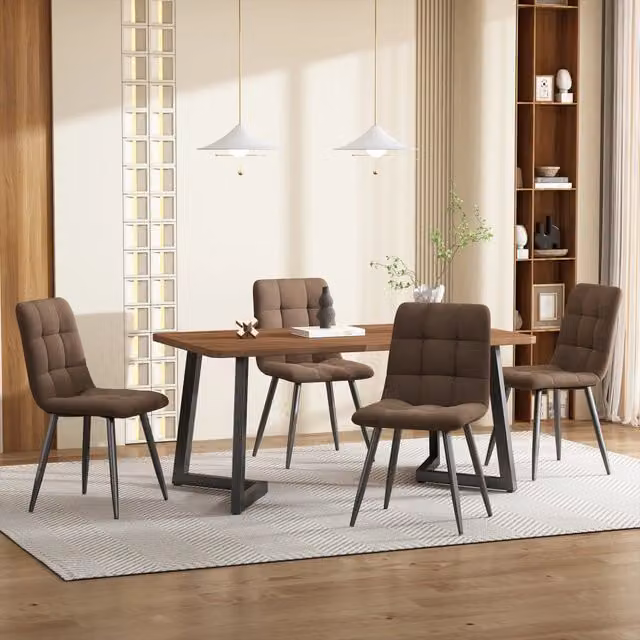 Tavolo da Pranzo Allungabile con 4 Sedie ¨C MINIMAL ¨C Piano MDF Noce, Gambe Metallo Nero