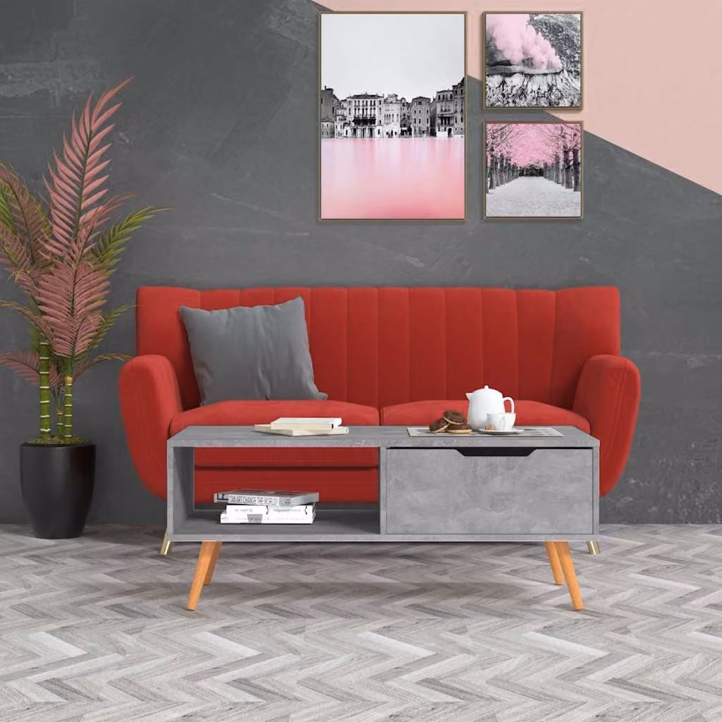 Tavolino da salotto vidaXL in legno multistrato e composito, stile industriale, colore grigio cemento, L 100 x P 49,5 x H 43 cm