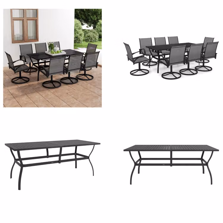 vidaXL Set da pranzo da giardino 9 pezzi in tessuto e acciaio - Set da pranzo da giardino - Set da pranzo da giardino - Mobili da giardino - Set di mobili da giardino