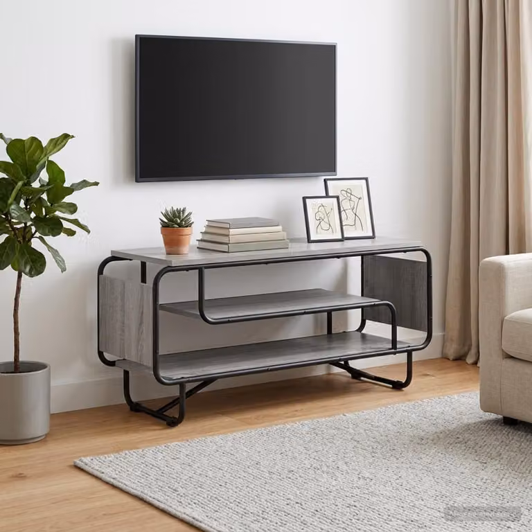 vidaXL Supporto TV in stile industriale grigio con finitura opaca, L 98 x P 36 x H 45 cm