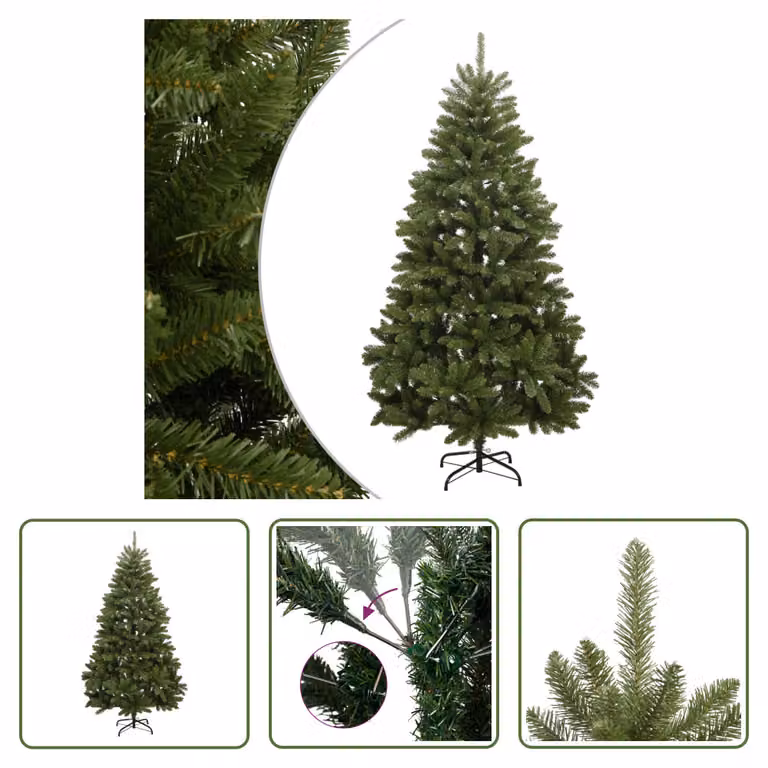 The Living Store Albero di Natale artificiale pieghevole con supporto verde 210 cm