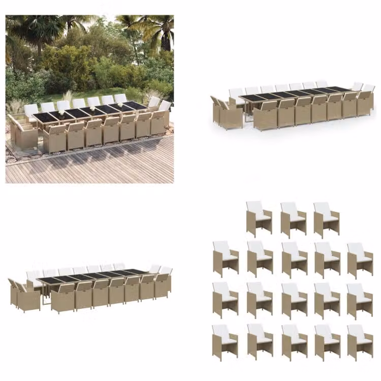 vidaXL Set da pranzo da giardino 19 pezzi con cuscini in polyrattan beige - Set da pranzo da giardino - Set da pranzo da esterno - Set da pranzo da giardino - Set da pranzo da giardino