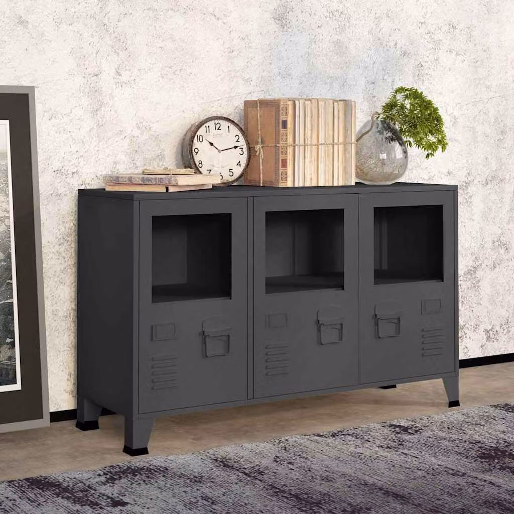 Credenza Industriale vidaXL in Metallo e Vetro Antracite L: 105 cm, P: 35 cm, H: 62 cm – 1
