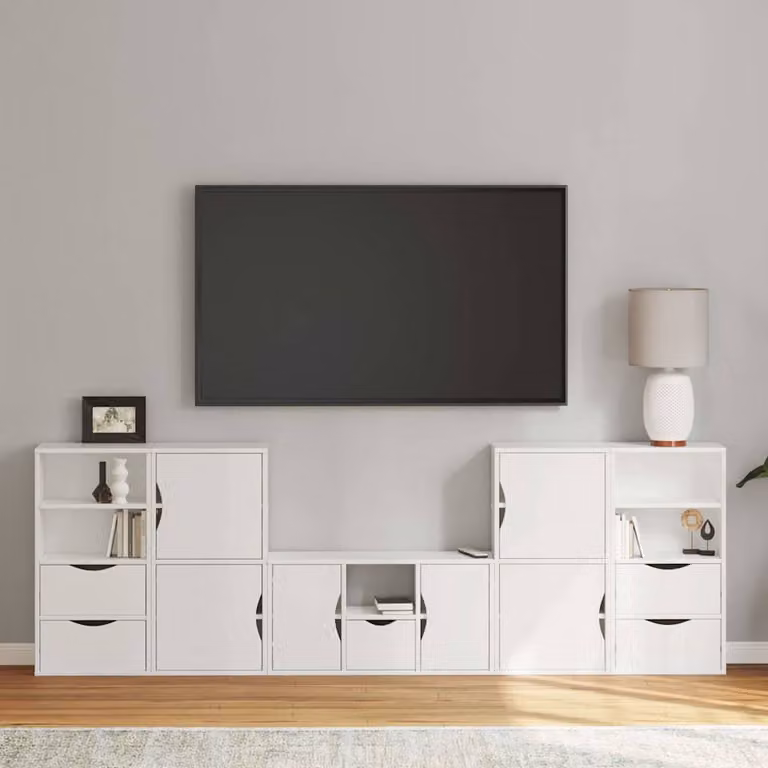 Set di mobili TV ODDA vidaXL in legno di pino bianco con contenitore, stile rustico