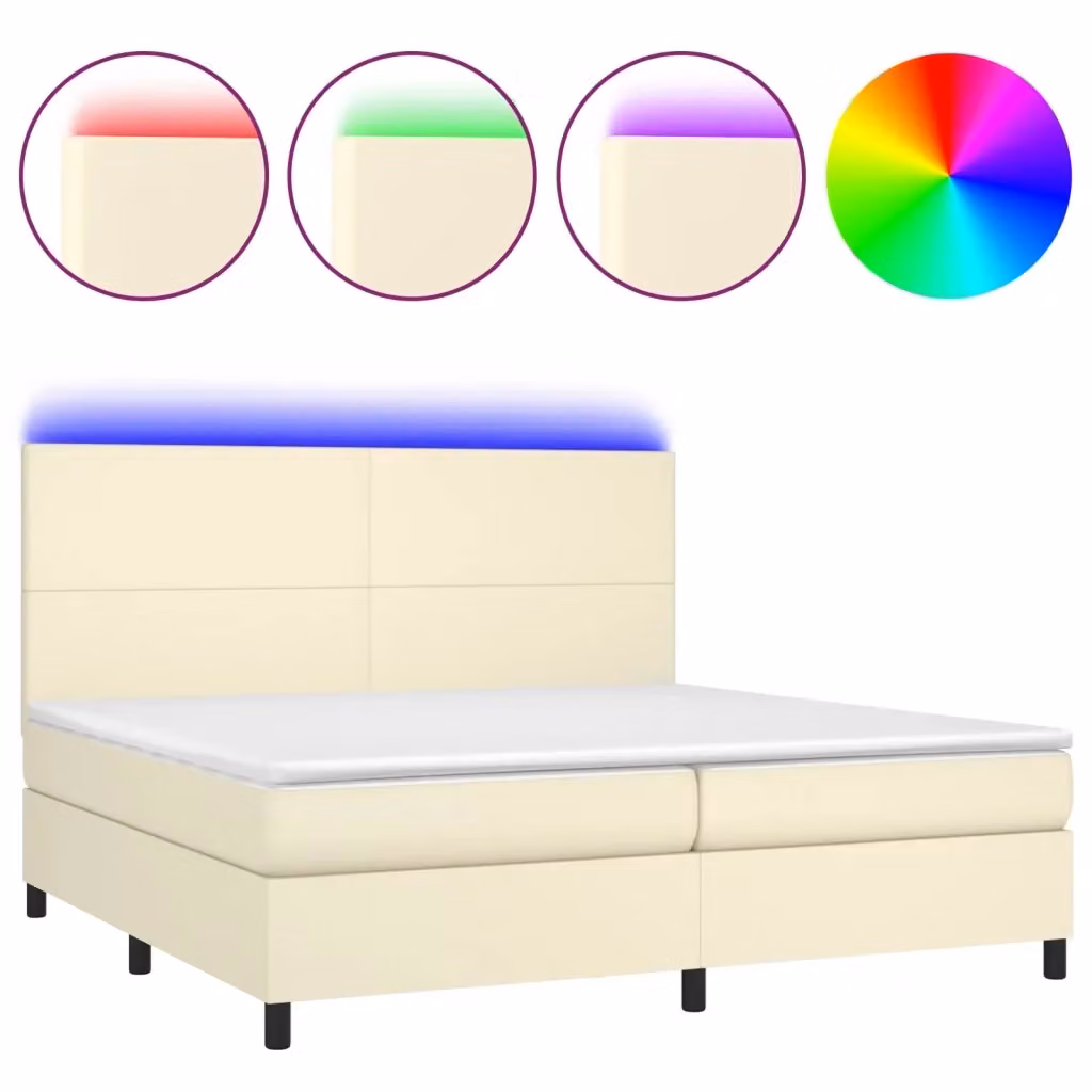 Letto a Molle Ibrido vidaXL con Materasso, Illuminazione LED Sotto il Letto e Porta USB, Colore Beige e Bianco, L/P: 200 x 200 cm – 2