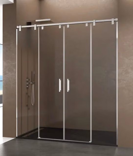 Box doccia rettangolare Ducha FUTURA 2 con 2 elementi fissi e 2 scorrevoli, vetro serigrafato Frost Plus e profili in acciaio inox lucido, L: 170 cm