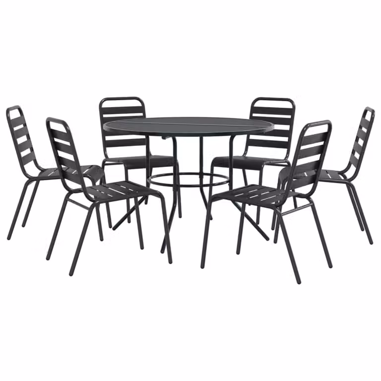 Set Sedie Giardino Impilabili 7pz Antracite Acciaio Verniciato