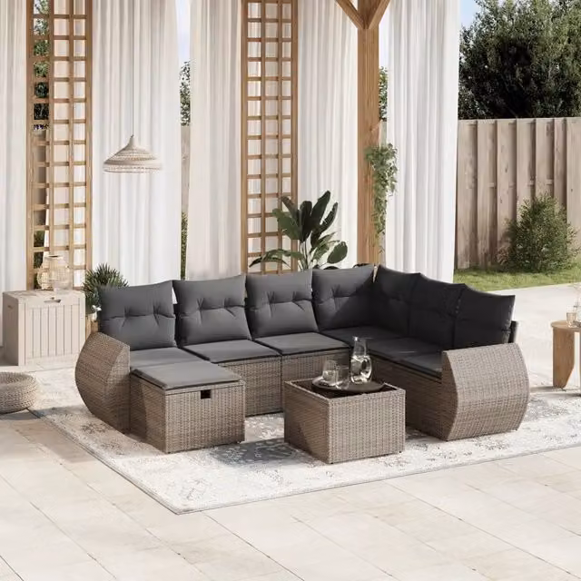 Set Divano da Giardino 8 pz con Cuscini Grigio in Polyrattan 3264156