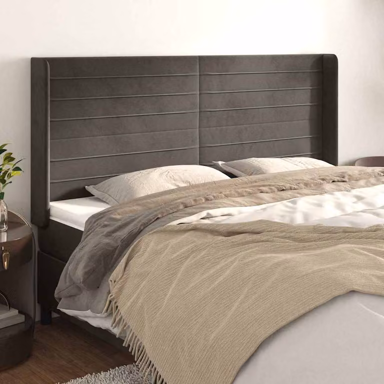 Testiera ad orecchio vidaXL in velluto grigio scuro L: 203 cm, P: 16 cm, H: 118/128 cm