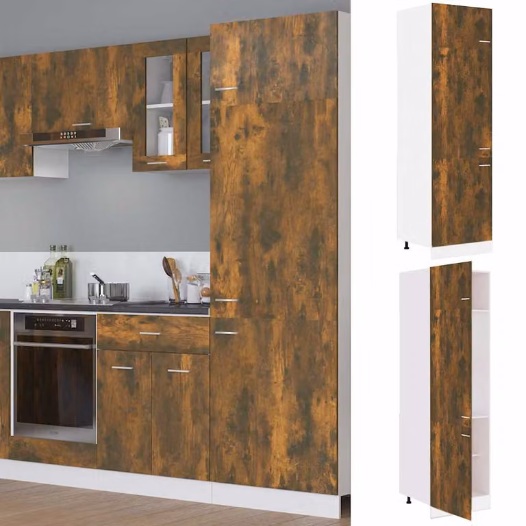 Armadio per Frigo vidaXL Lyon in Rovere Fumo con Ante a Battente, L: 60 cm, P: 57 cm, H: 207 cm