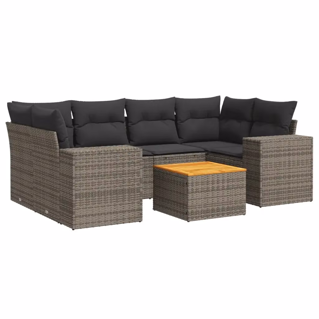Set di divani da giardino vidaXL in polyrattan grigio con cuscini, design a L e tavolino da esterno, 7 pezzi – 2