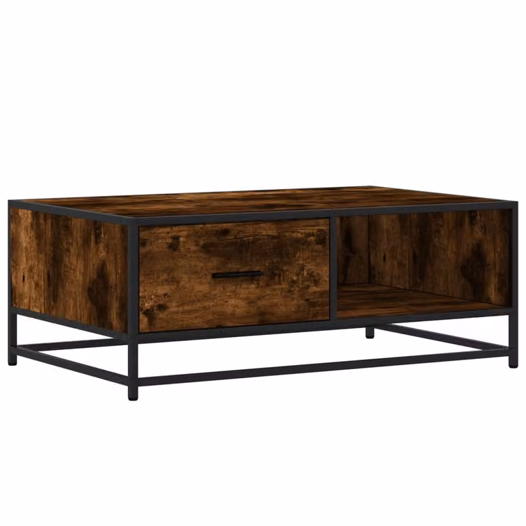 Tavolino Rovere Fumo 90x57x35 cm in Legno Multistrato e Metallo