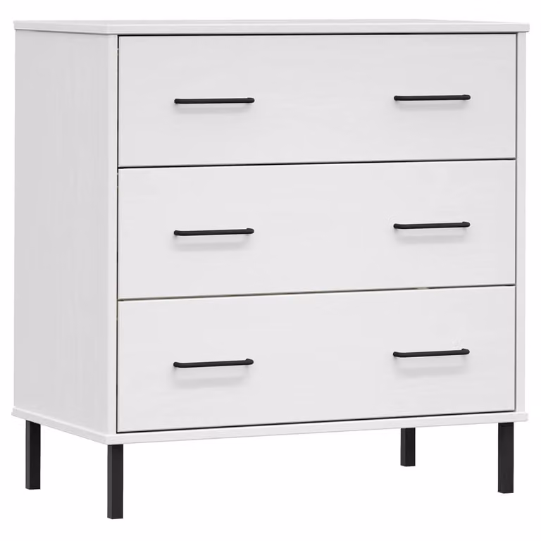 SYFAX™ Credenza con 3 Cassetti Bianca 77x40x79,5cm Legno Massello OSLO