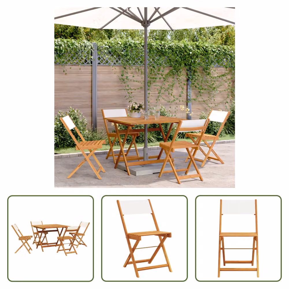 The Living Store Set da pranzo da giardino 5 pezzi in tessuto e legno massiccio bianco crema