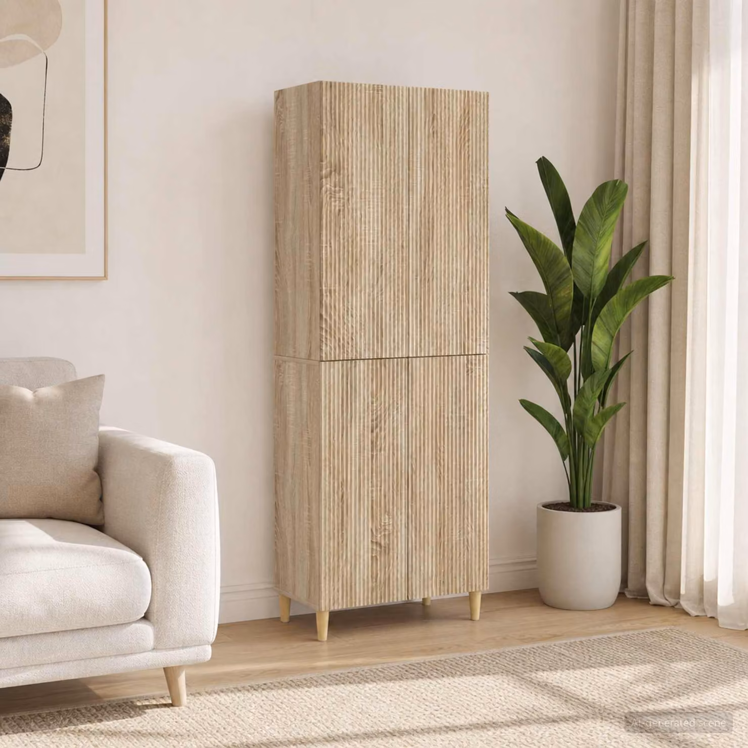 Set di mobili moderni vidaXL in MDF marrone e beige composto da lowboard, pensile e colonna, con illuminazione integrata e cassetti interni