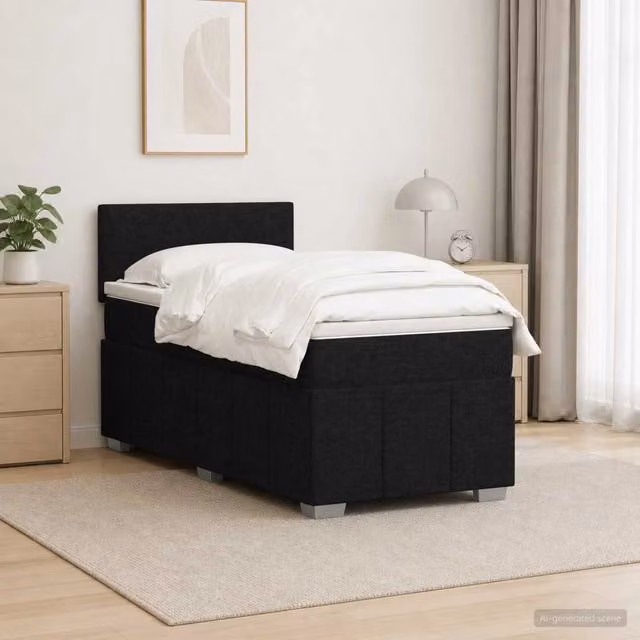 Letto box spring con materasso ibrido vidaXL in tessuto nero L/P/H: 200 x 90 x 100,5 cm