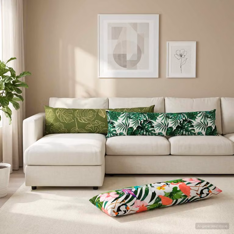 Federa vidaXL HEERLEN con motivo floreale verde in poliestere, L 145 x P 40 cm