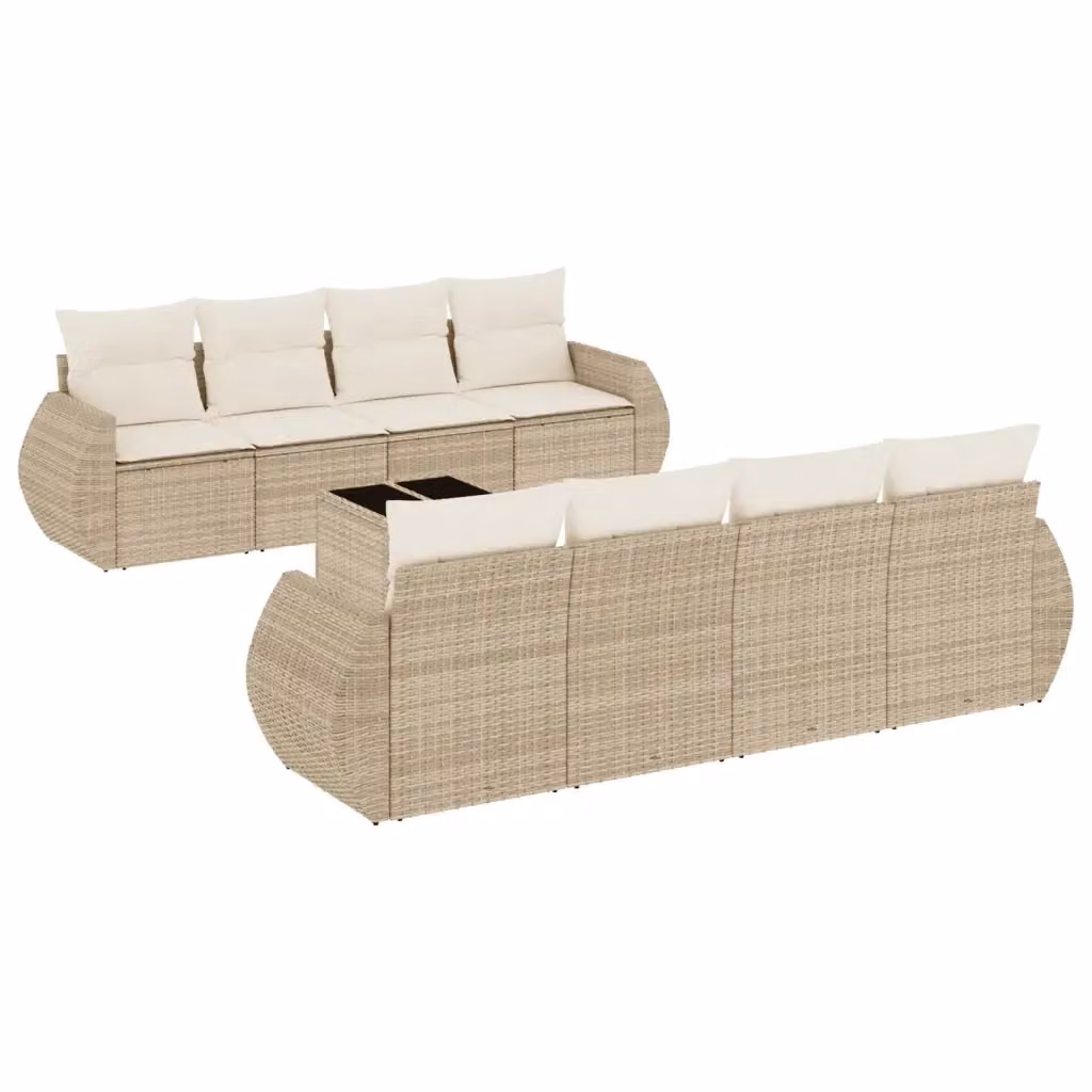 vidaXL Set Divano da Giardino 9 pz con Cuscini Beige e Tavolino in Metallo e Vetro – 2