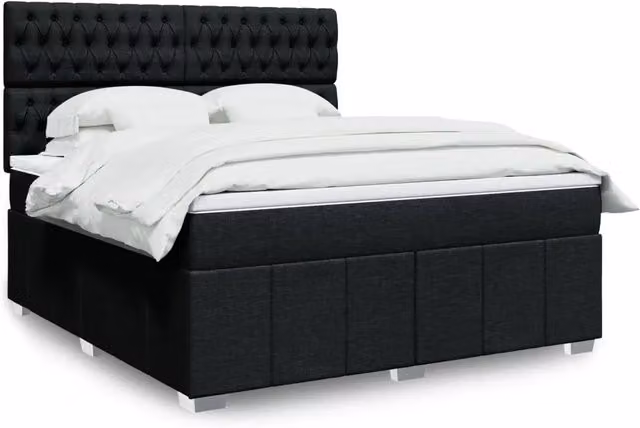 vidaXL Giroletto a Molle con Materasso Nero in Tessuto L/P: 180 x 200 cm – 2