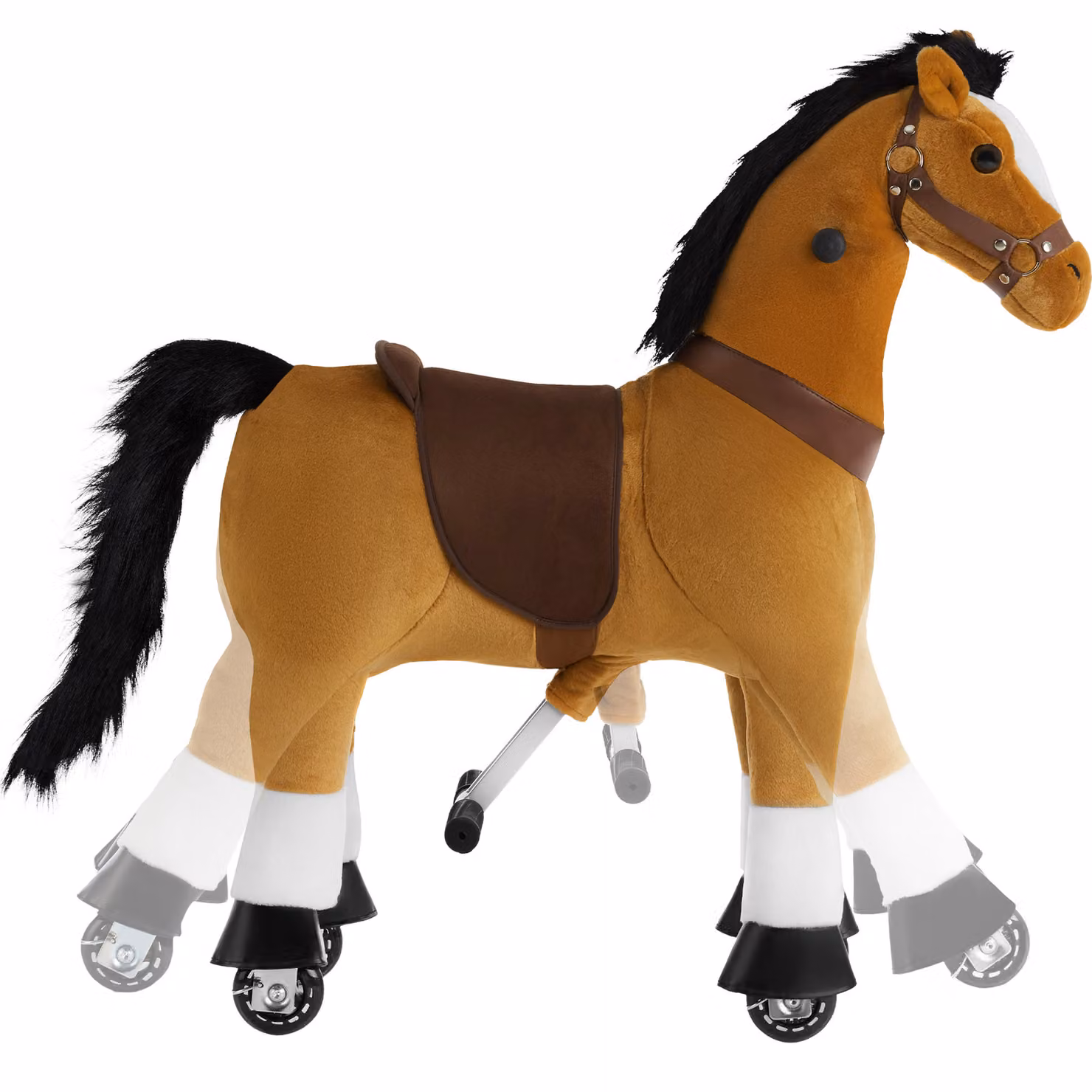 Cavallino a dondolo tectake in peluche marrone con rotelle, L/P/H: 29 x 76 x 85 cm – 2