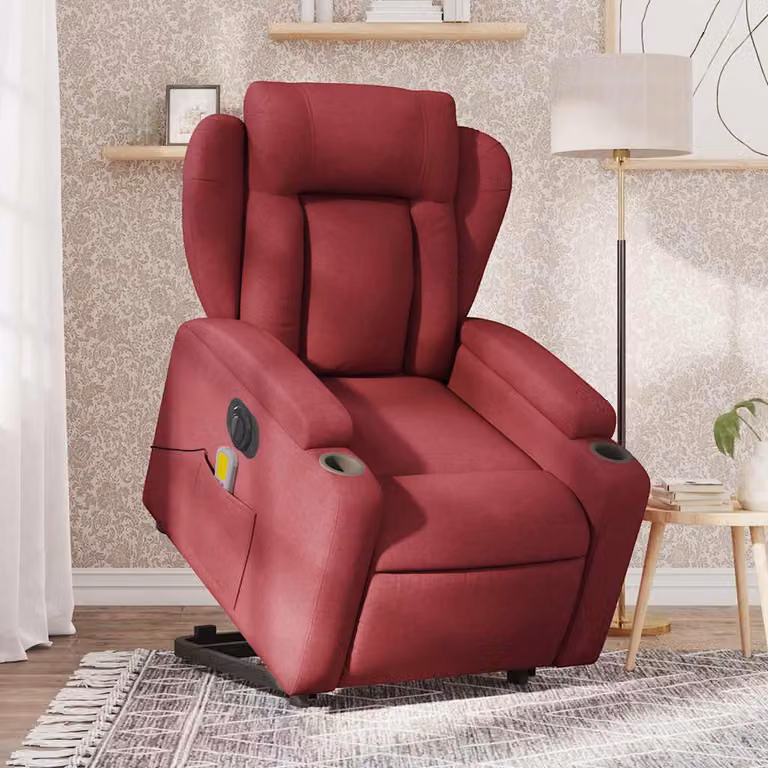 Poltrona Alzapersona Elettrica con Massaggio vidaXL in Tessuto Rosso