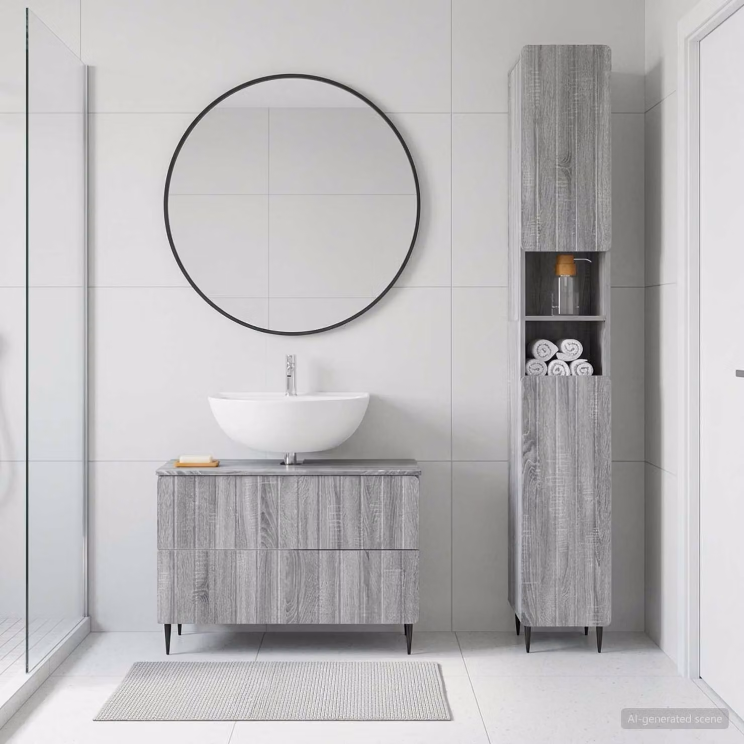 Set di mobili da bagno vidaXL ZWOLLE composto da 2 pezzi in stile moderno, colore grigio Sonoma, con mobile sottolavabo e pensile a muro
