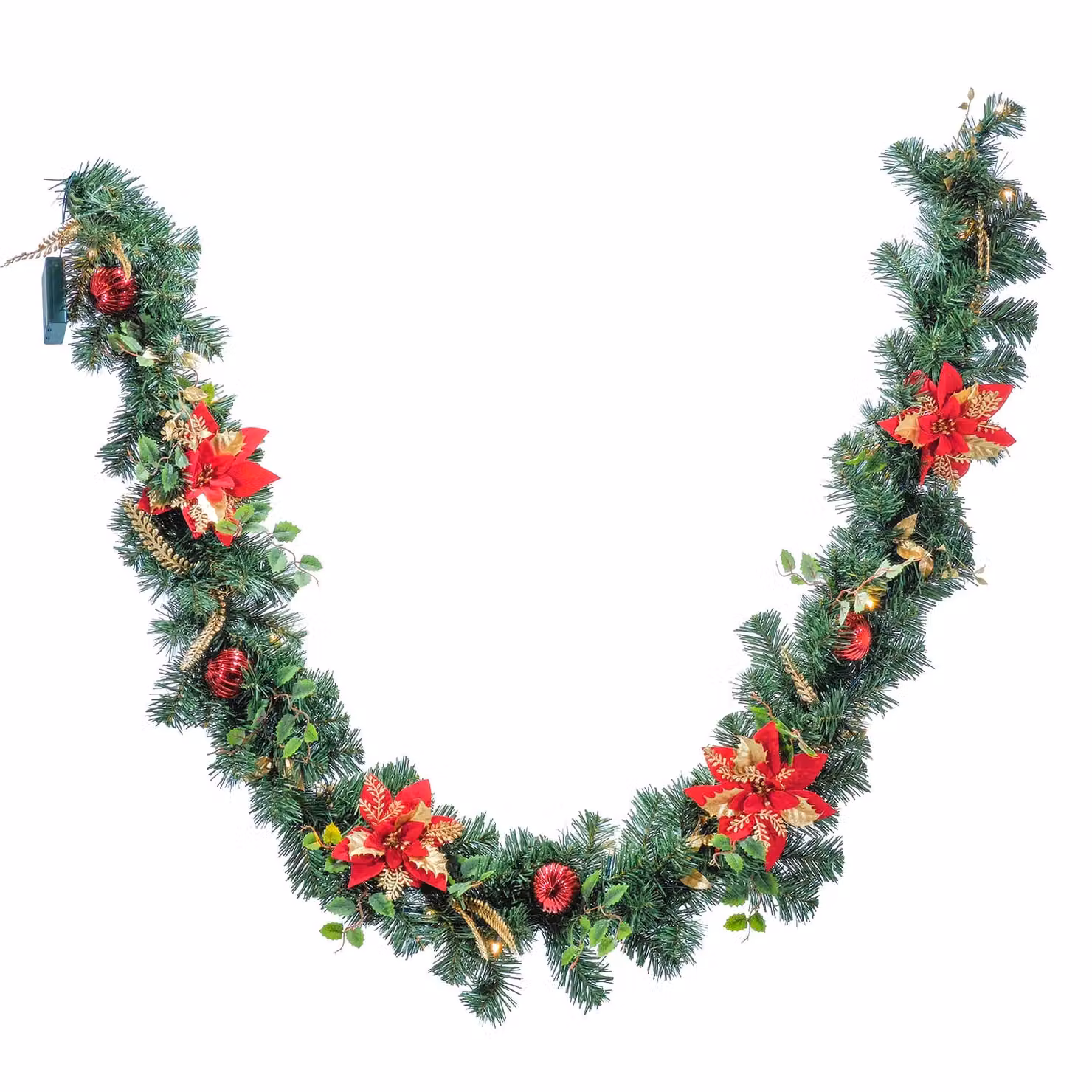 DICTROLUX Ghirlanda Natalizia Luminosa con 20 Led Bianco Caldo e Stella di Natale, Rosso e Verde, Lunghezza: 180 cm