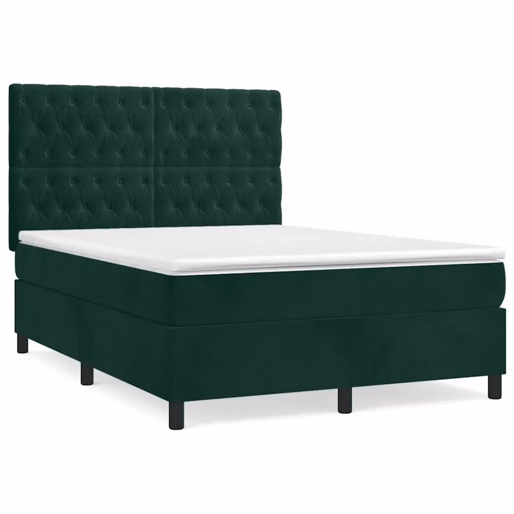 Letto Ibrido con Materasso a Molle vidaXL in Velluto Verde Scuro e Bianco L/P/H: 140 x 190 x 44 cm – 2
