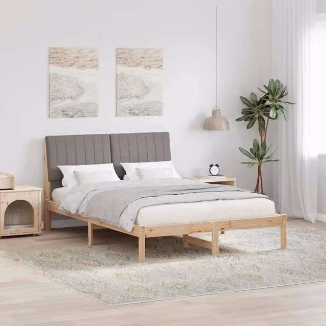 Struttura letto moderna in pino massello vidaXL colore marrone e grigio L/P/H: 190 x 140,5 x 207 cm
